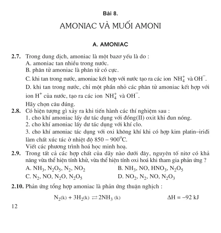 Bài 8: Amoniac và muối amoni