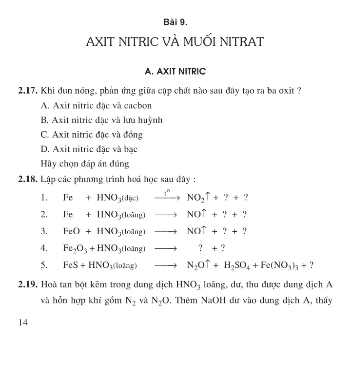 Bài 9: Axit nitric và muối nitrat