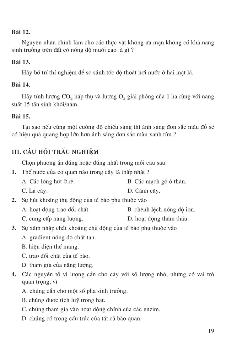 A - Chuyển hóa vật chất và năng lượng ở thực vật