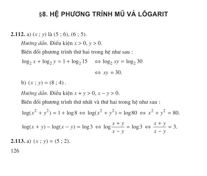 Bài 8: Hệ phương trình mũ và lôgarit