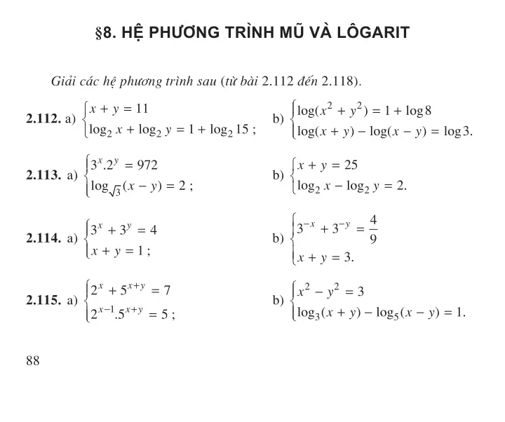 Bài 8: Hệ phương trình mũ và lôgarit