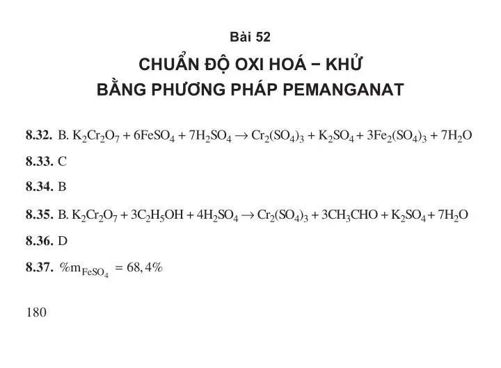 Bài 52: Chuẩn độ oxi hóa - khử bằng phương pháp pemanganat