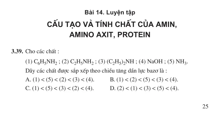 Bài 14: Luyện tập: Cấu tạo và tính chất của amin, amino axit, protein