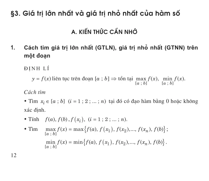 Bài 3: Giá trị lớn nhất và giá trị nhỏ nhất của hàm số