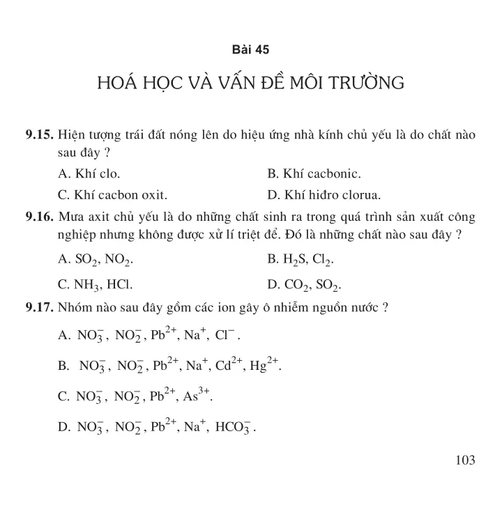 Bài 45: Hóa học và vấn đề môi trường