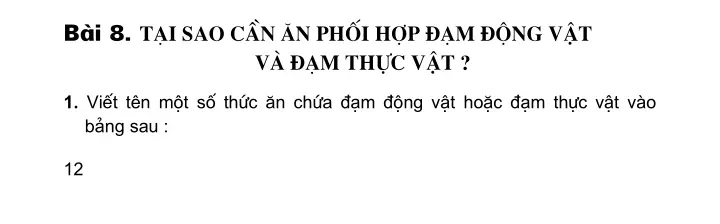 Bài 8: Tại sao cần ăn phối hợp đạm động vật và đạm thực vật