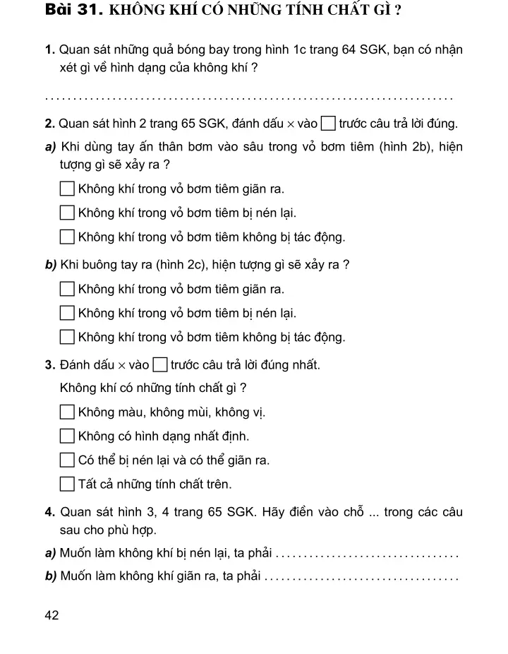 Bài 31: Không khí có những tính chất gì ?