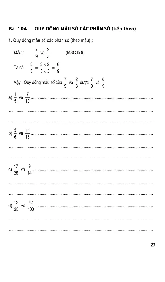 Bài 104: Quy đồng mẫu số các phân số (Tiếp theo)