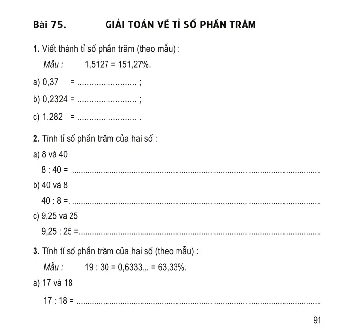 Bài 75: Giải toán về tỉ số phần trăm