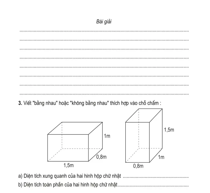 Bài 105: Diện tích xung quanh và diện tích toàn phần của hình hộp chữ nhật