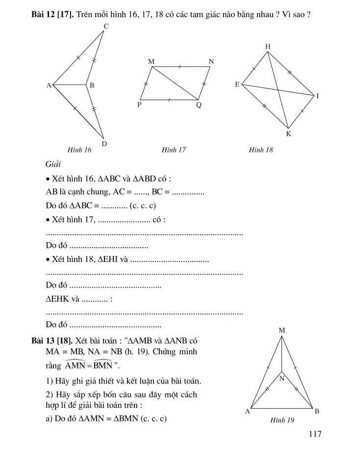 Bài 3: Trường hợp bằng nhau thứ nhất của tam giác: cạnh – cạnh – cạnh (c.c.c)