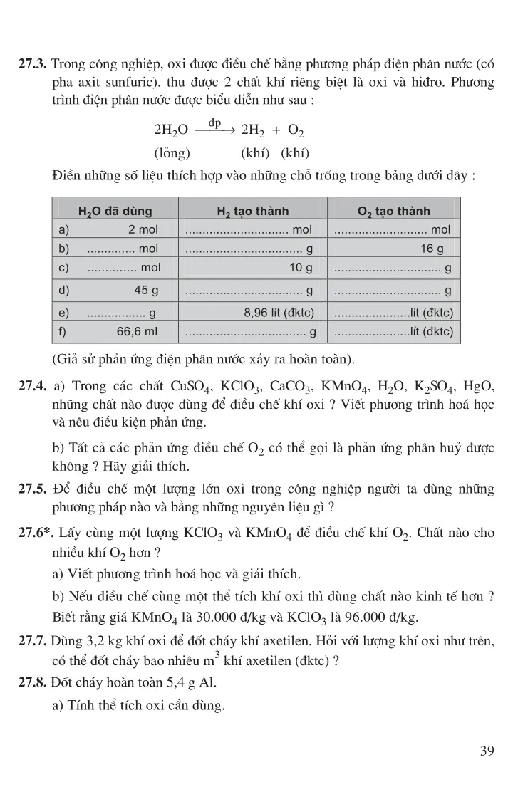 Bài 27: Điều chế khí oxi – Phản ứng phân hủy