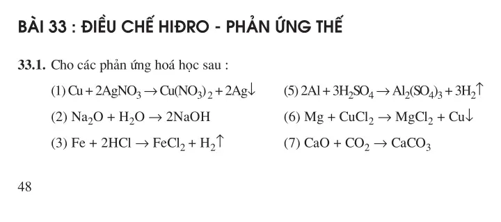 Bài 33: Điều chế khí hiđro – Phản ứng thế