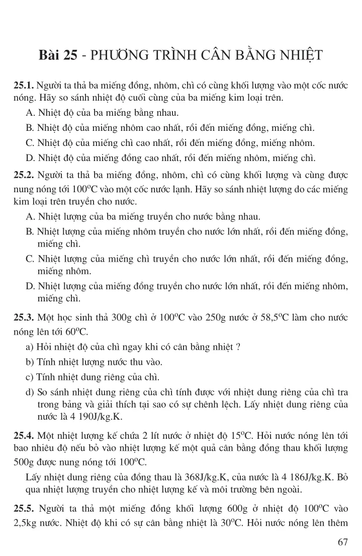 Bài 25: Phương trình cân bằng nhiệt