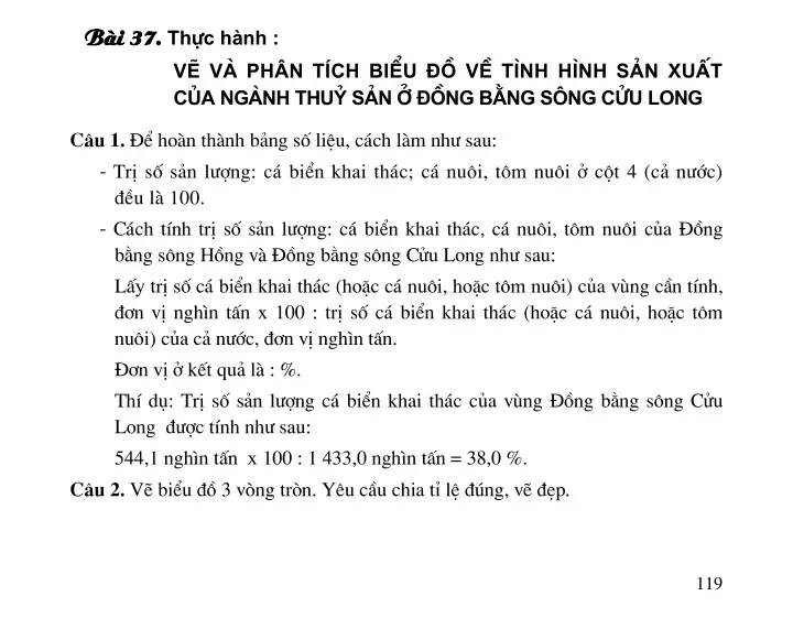 Bài 37: Thực hành: Vẽ và phân tích biểu đồ về tình hình sản xuất của ngành thủy sản ở Đồng bằng sông Cửu Long