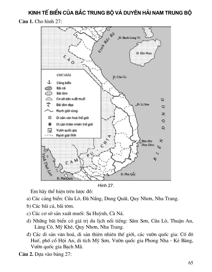 Bài 27: Thực hành: Kinh tế biển Bắc Trung Bộ và Duyên hải Nam Trung Bộ