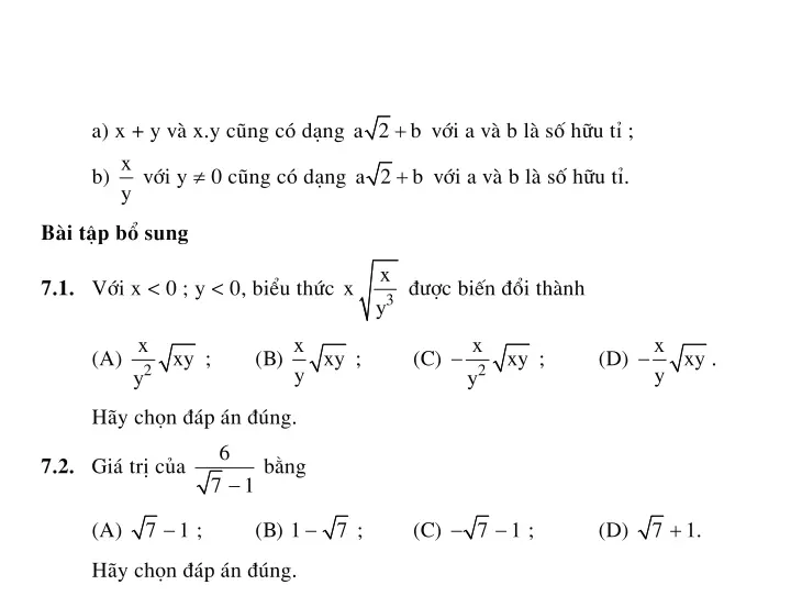 Bài 7: Biến đổi đơn giản biểu thức chứa căn thức bậc hai (tiếp theo)