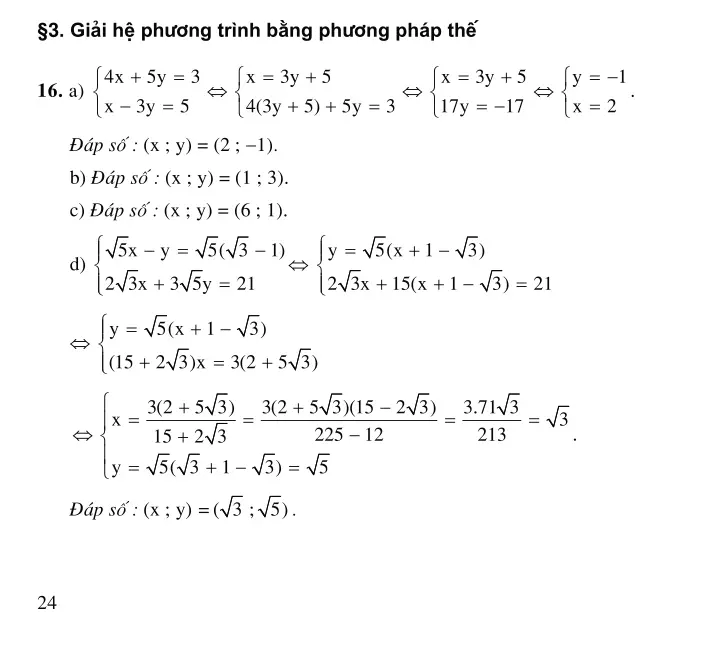 Bài 3: Giải hệ phương trình bằng phương pháp thế