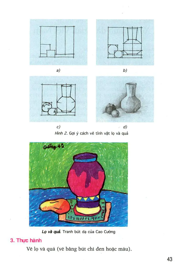 Hướng dẫn vẽ tĩnh vật lọ hoa và quả lớp 4 cho học sinh tiểu học