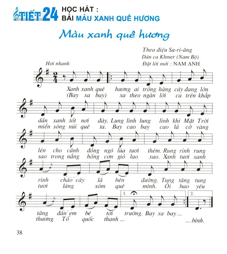 Tiết 24 Học hát : Bài Màu xanh quê hương