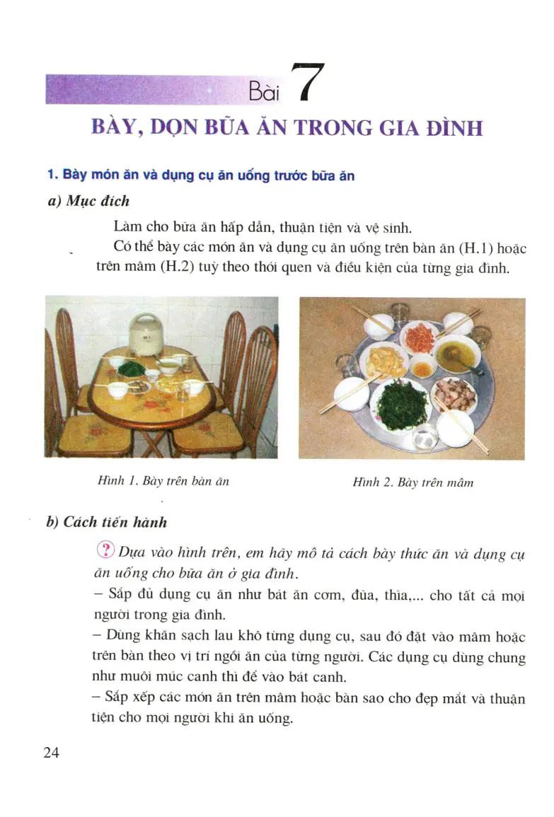 Bài 7. Bày, dọn bữa ăn trong gia đình