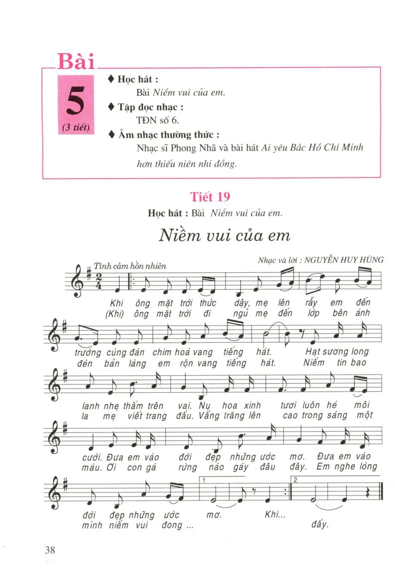 Tiết 19: Học hát : Bài Niềm vui của em.