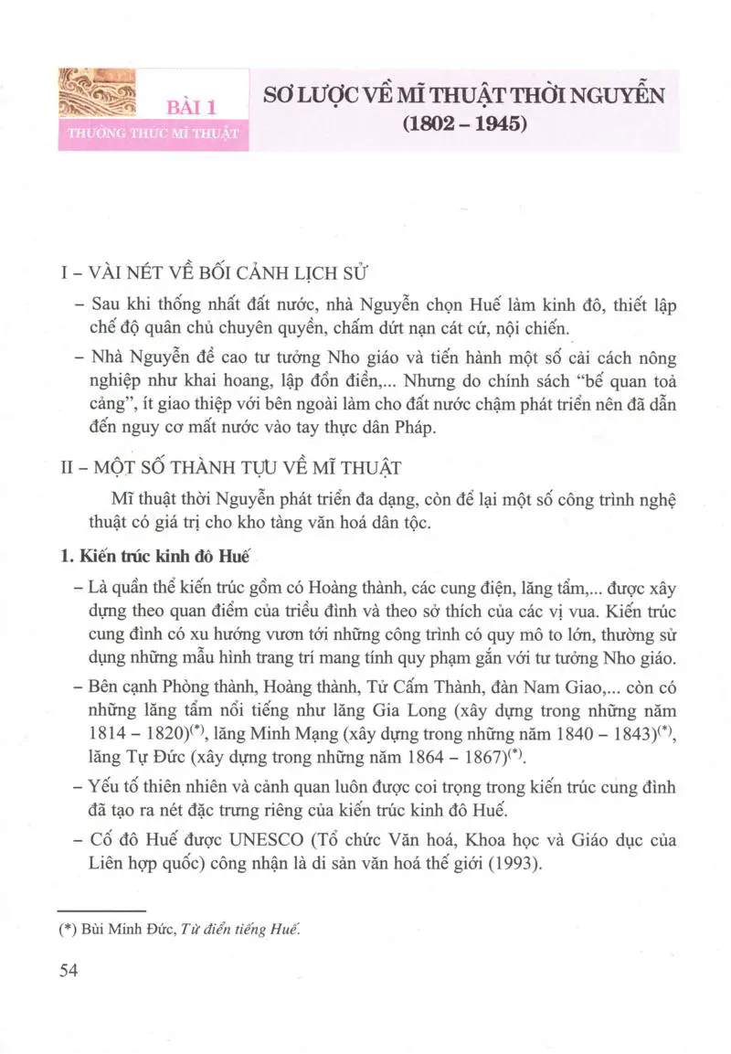 Bài 1 Thường thức mĩ thuật Sơ lược về mĩ thuật thời Nguyễn (1802-1945)