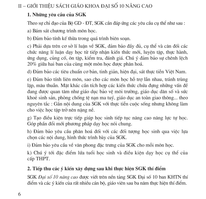 II. Giới thiệu sách giáo khoa Đại số 10 (nâng cao)