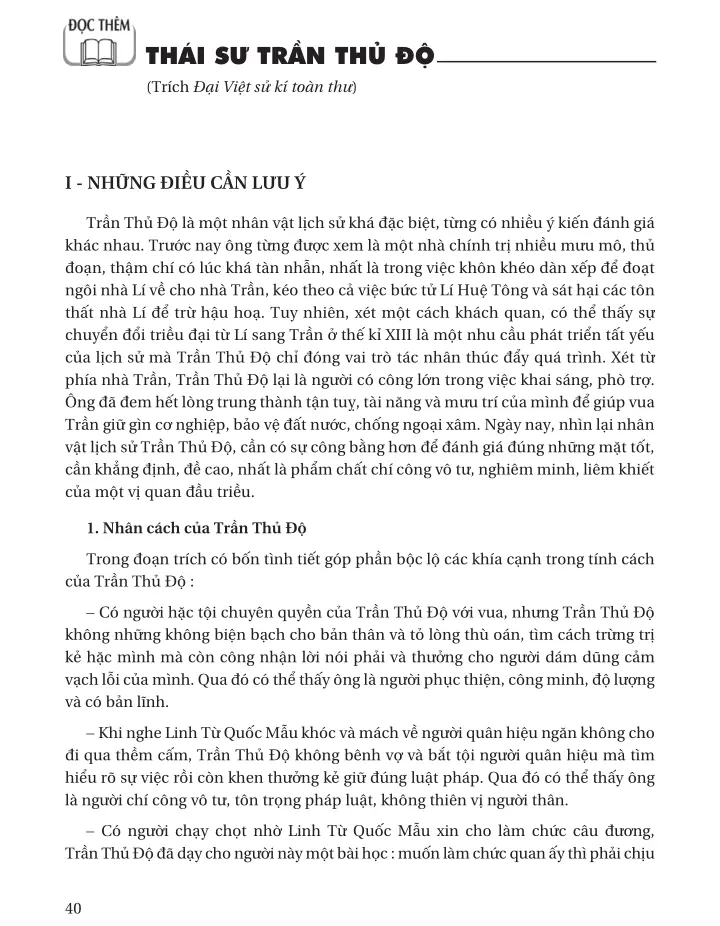 Đọc thêm: Thái sư Trần Thủ Độ (trích Đại Việt sử kí toàn thư)