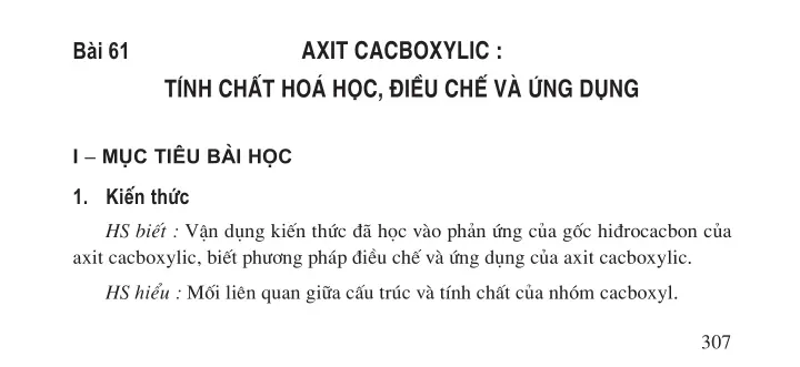 Bài 61: Axit cacboxylic: Tính chất hoá học, điều chế và ứng dụng
