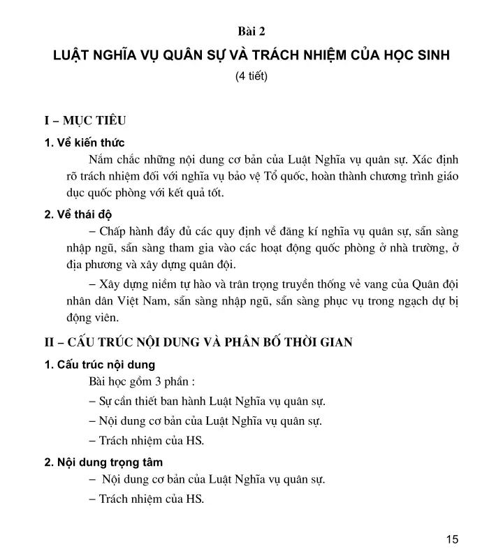 Bài 2 Luật Nghĩa vụ quân sự và trách nhiệm của học sinh