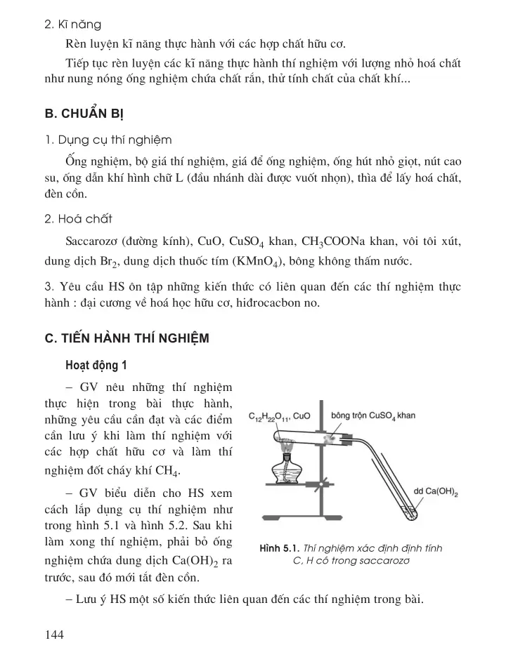 Bài 28 Bài thực hành 3: Phân tích định tính nguyên tố. Điều chế và tính chất của metan