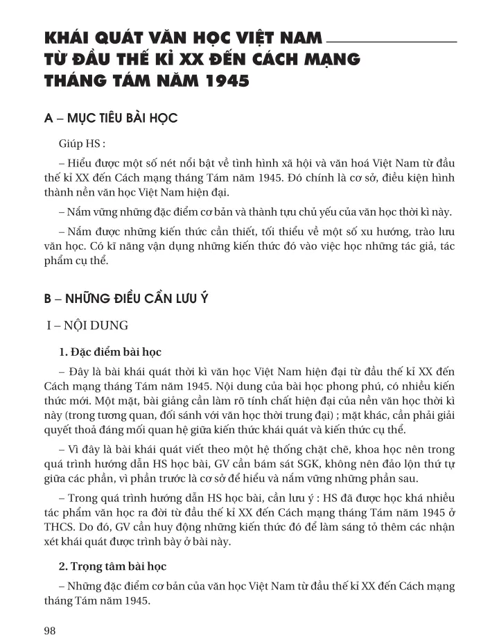 Khái quát văn học Việt Nam từ đầu thế kỉ XX đến Cách mạng tháng Tám năm 1945