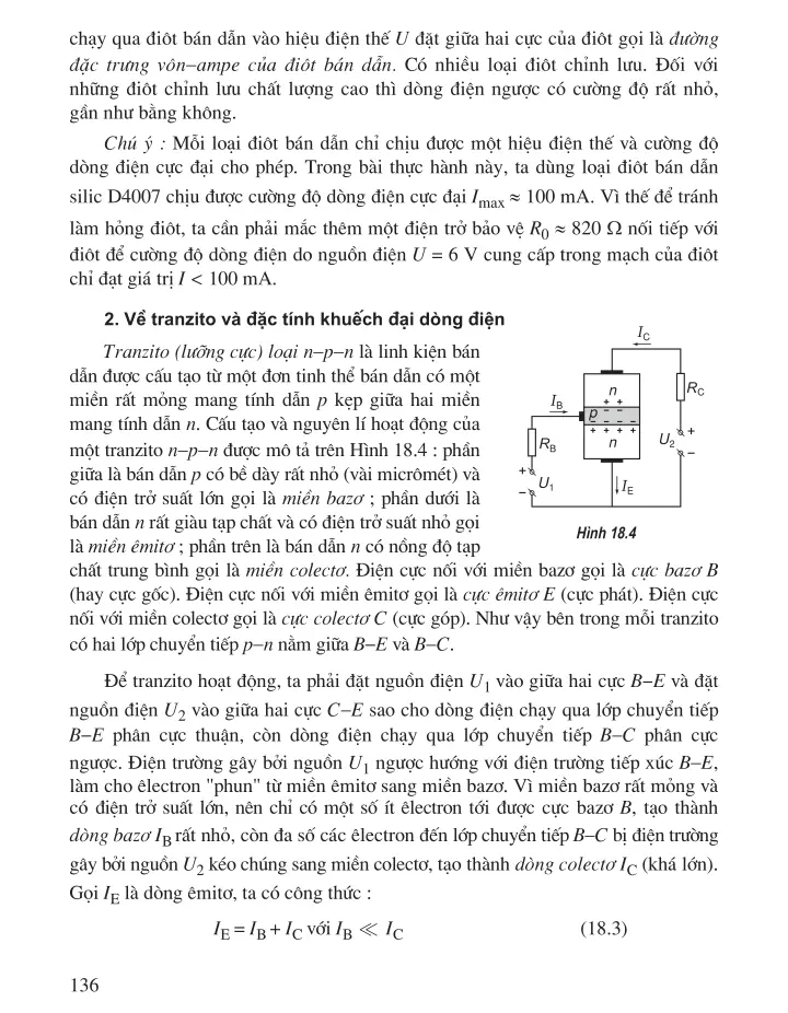 Bài 18. Thực hành : Khảo sát đặc tính chỉnh lưu của điốt bán dẫn và đặc tính khuếch đại của tranzito