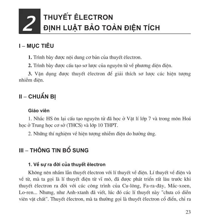 Bài 2. Thuyết electron. Định luật bảo toàn điện tích