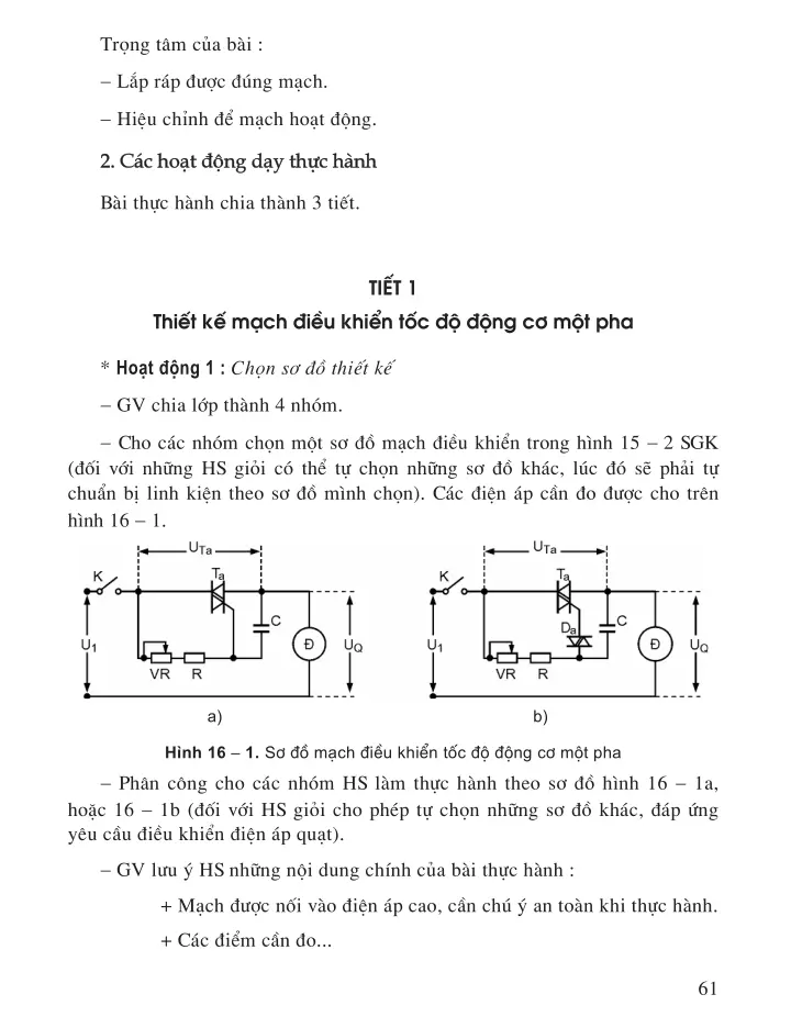 Bài 16. Thực hành – Mạch điều khiển tốc độ động cơ điện xoay chiều một pha (3 tiết)