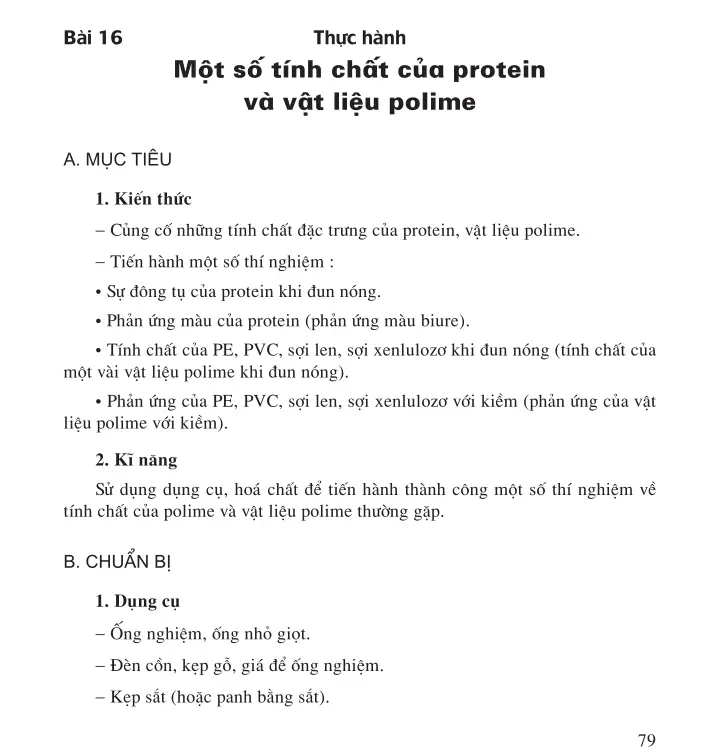 Bài 16. Thực hành : Một số tính chất của protein và vật liệu polime