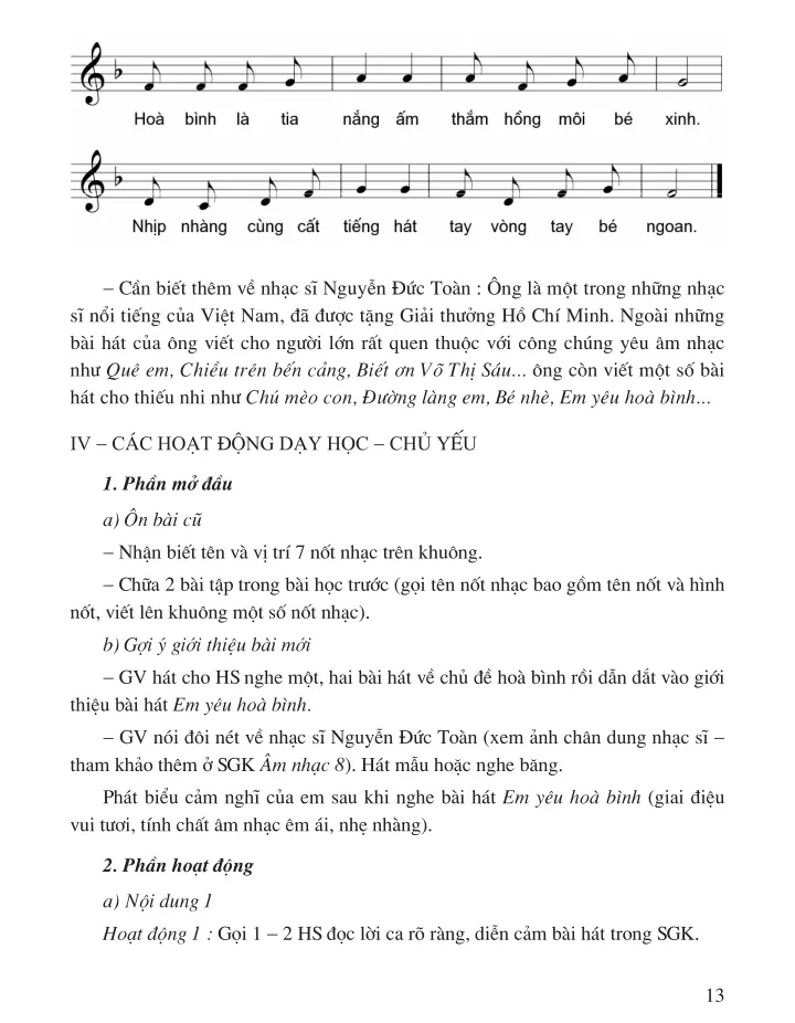 Tiết 2 Học hát : Bài Em yêu hoà bình