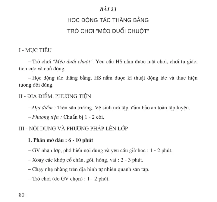 Bài 23: Học động tác thăng bằng - Trò chơi "Mèo đuổi chuột"