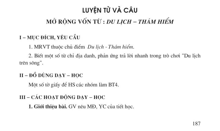 Luyện từ và câu Mở rộng vốn từ : Du lịch - Thám hiểm