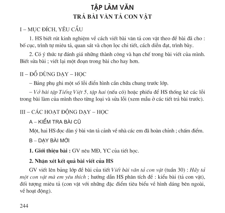 Tập làm văn: Trả bài văn tả con vật