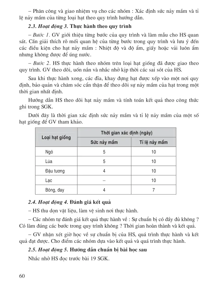 Bài 18. Thực hành. Xác định sức nảy mầm và tỉ lệ nảy mầm của hạt giống (1 tiết)