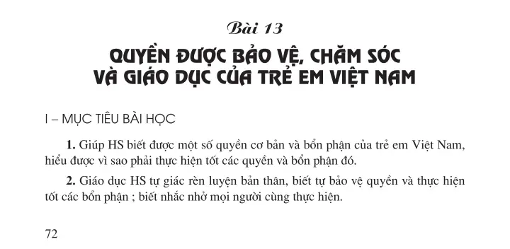 Bài 13: Quyền được bảo vệ, chăm sóc và giáo dục của trẻ em Việt Nam