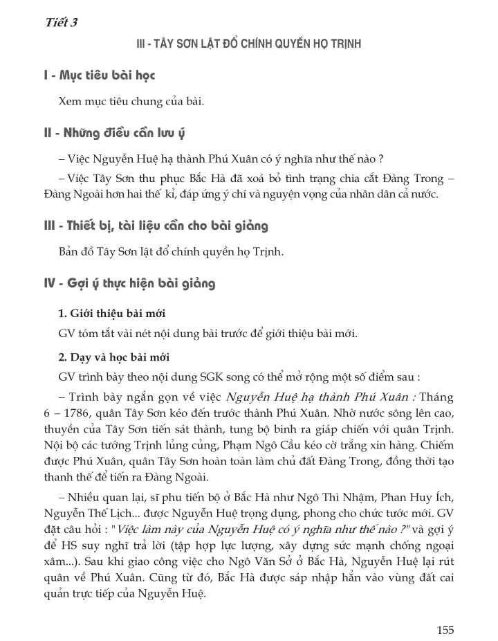 Tiết 3. III - Tây Sơn lật đổ chính quyền họ Trịnh