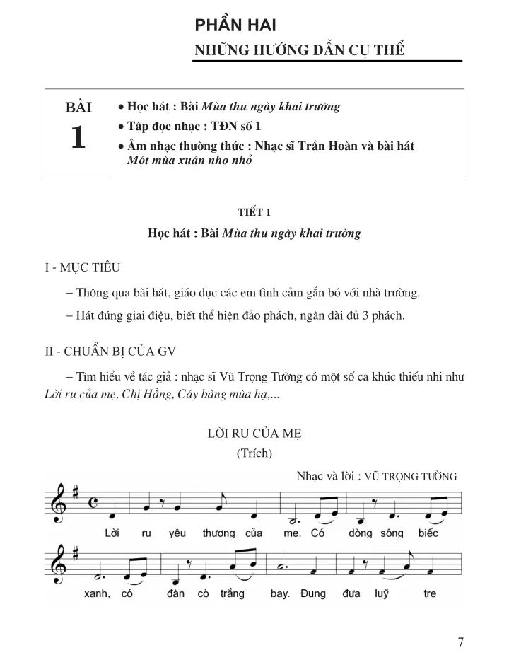 Bài 1 (3 tiết) : Học hát Bài Mùa thu ngày khai trường