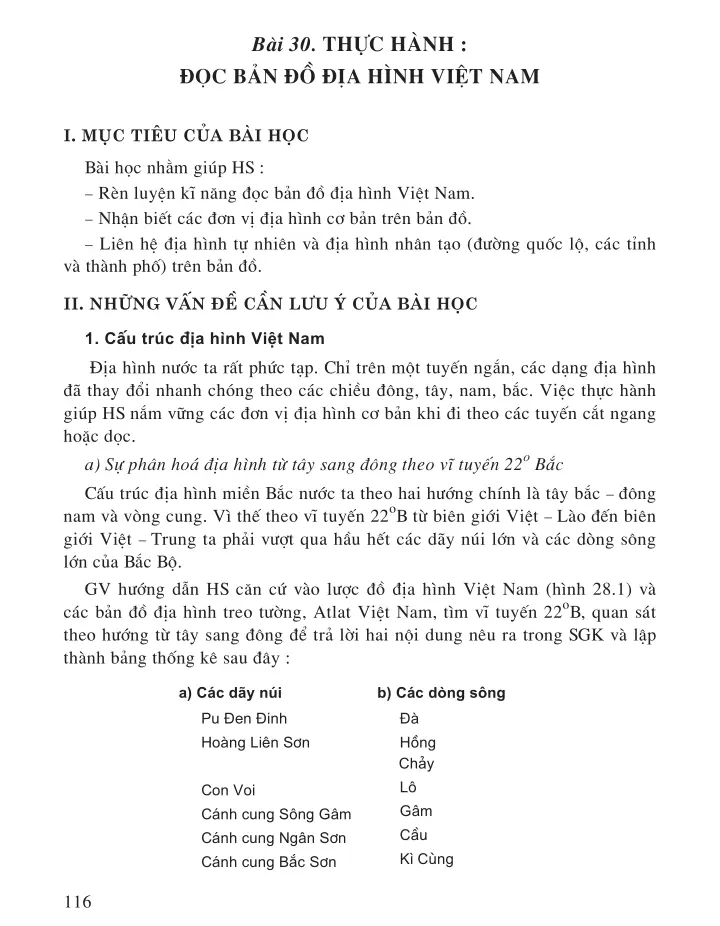 Bài 30: Thực hành: Đọc bản đồ địa hình Việt Nam (1 tiết)