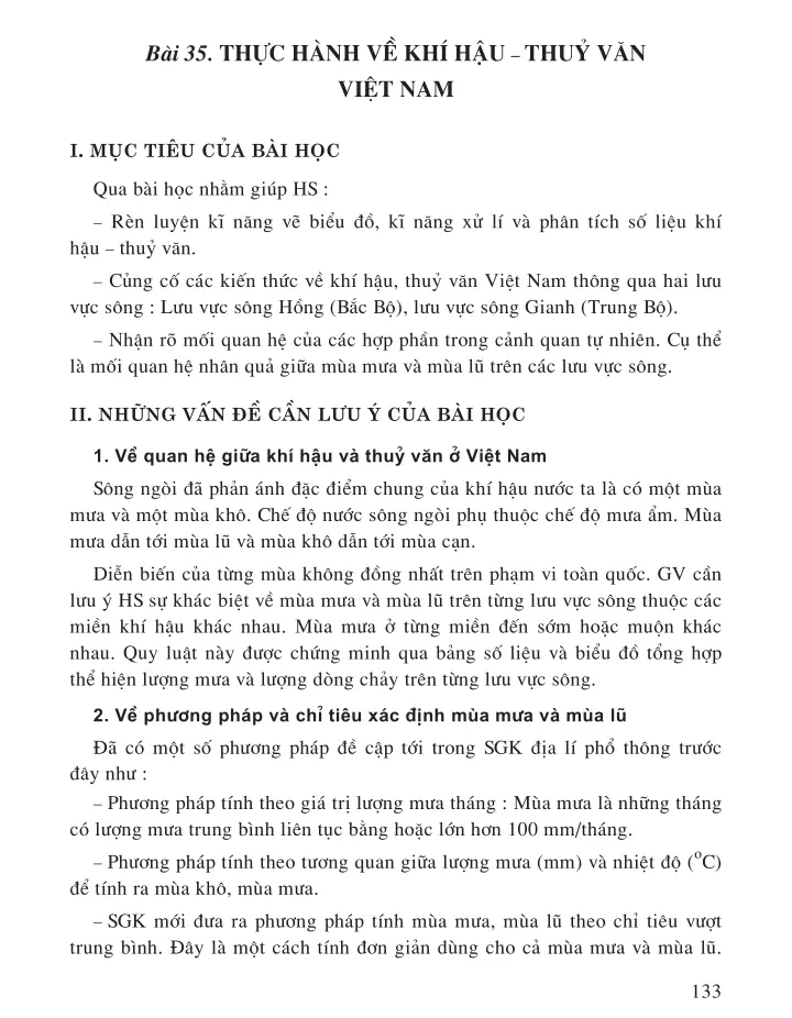 Bài 35: Thực hành về khí hậu – thuỷ văn Việt Nam (1 tiết)
