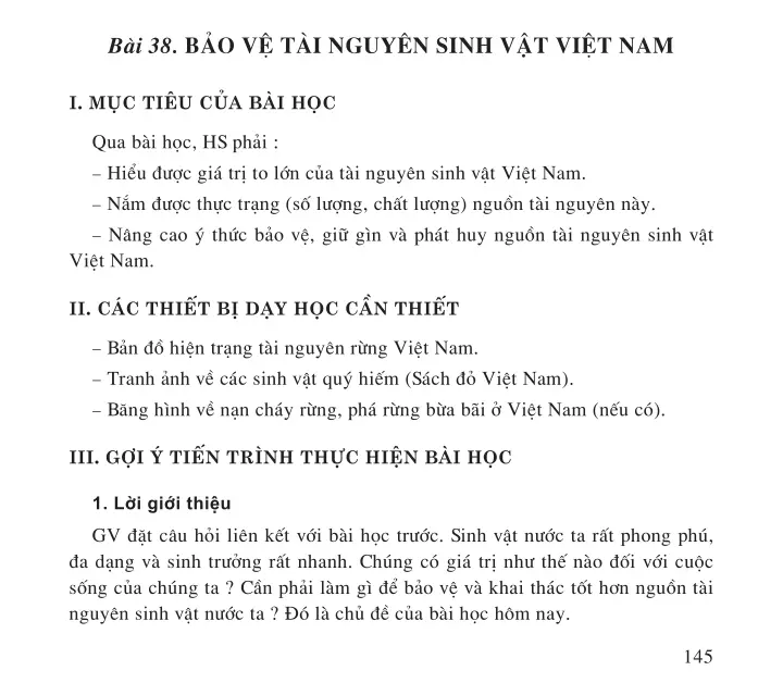 Bài 38: Bảo vệ tài nguyên sinh vật Việt Nam (1 tiết)