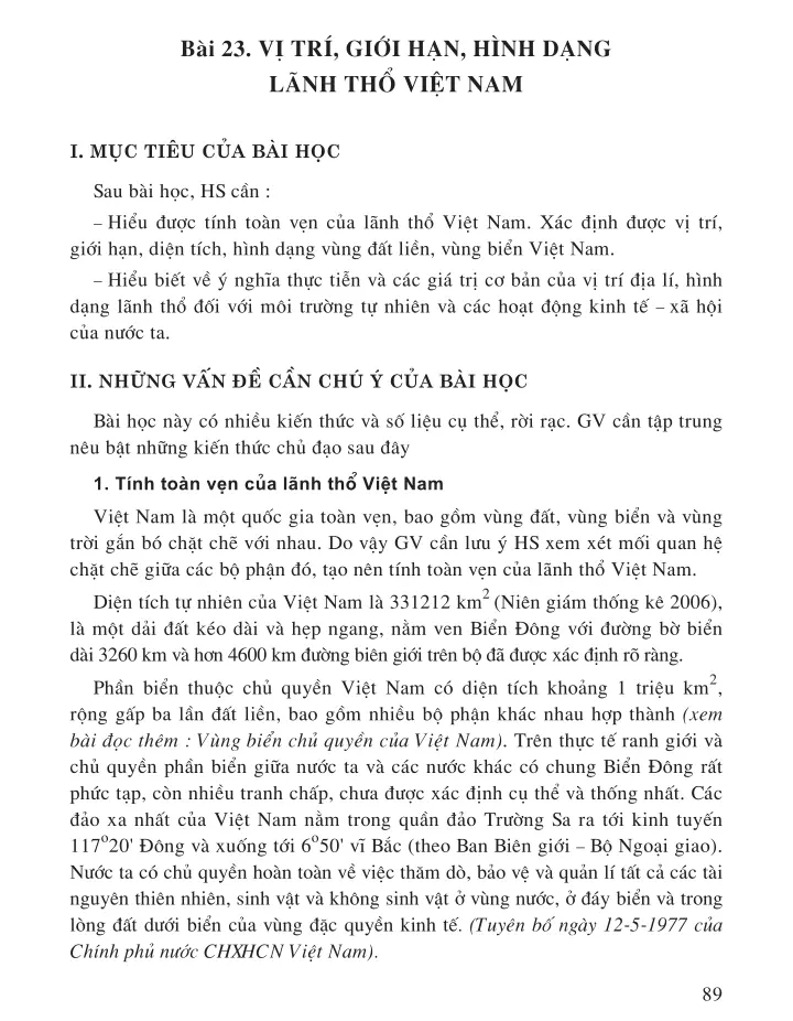 Bài 23: Vị trí, giới hạn, hình dạng lãnh thổ Việt Nam (1 tiết)