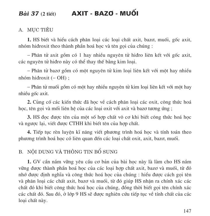 Bài 37 (2 tiết): Axit - Bazơ - Muối